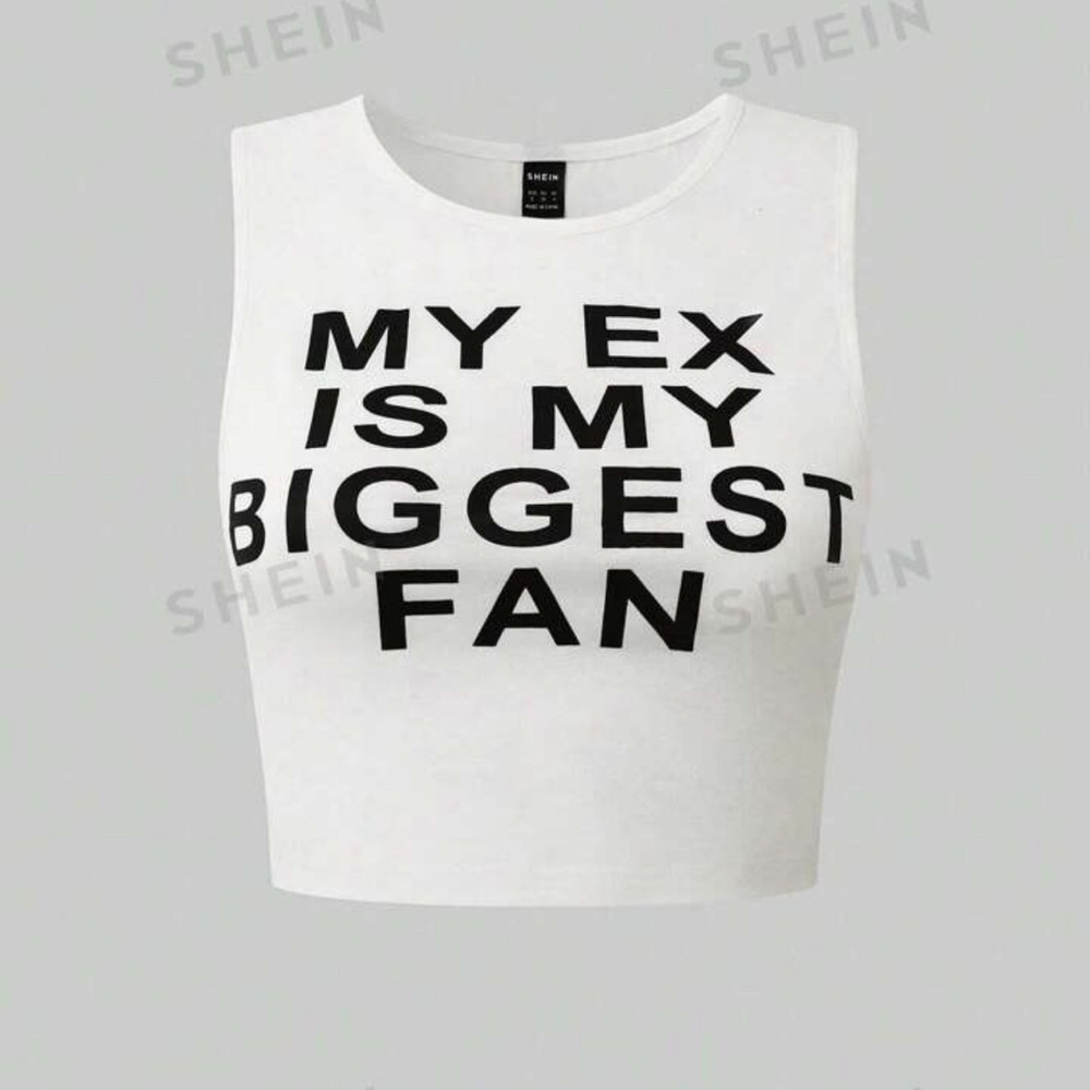 “My Ex is My Biggest Fan” cropped white tee tank top